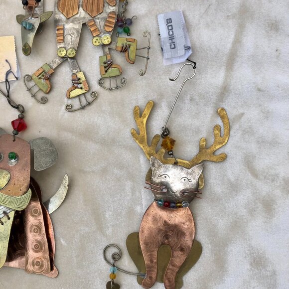 Chico's Mixed Metal Cat Dog Ornaments gold copper silver Beading NWT Lot 3 - Picture 5 of 10